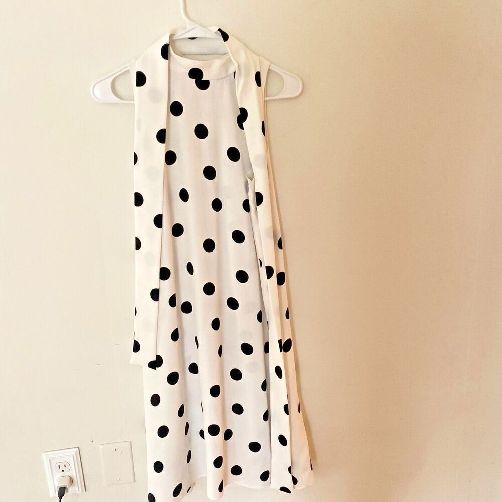 New Ann Taylor Petite Belted/Scarf  Dot Dress- M  Petite Workwear Office Elegant